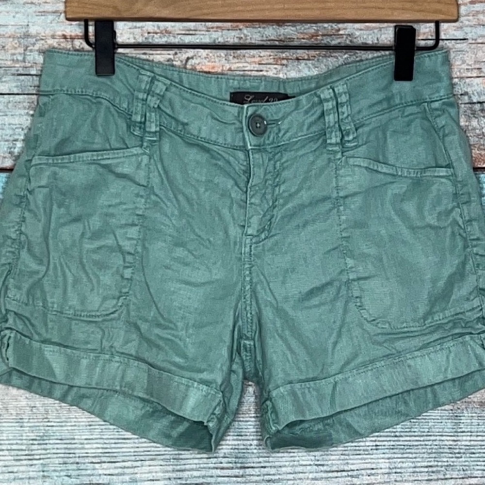 Anthropologie Level‎ 99 Shorts 27 Teal Green Blue Linen Feel Cuffed Look Pockets